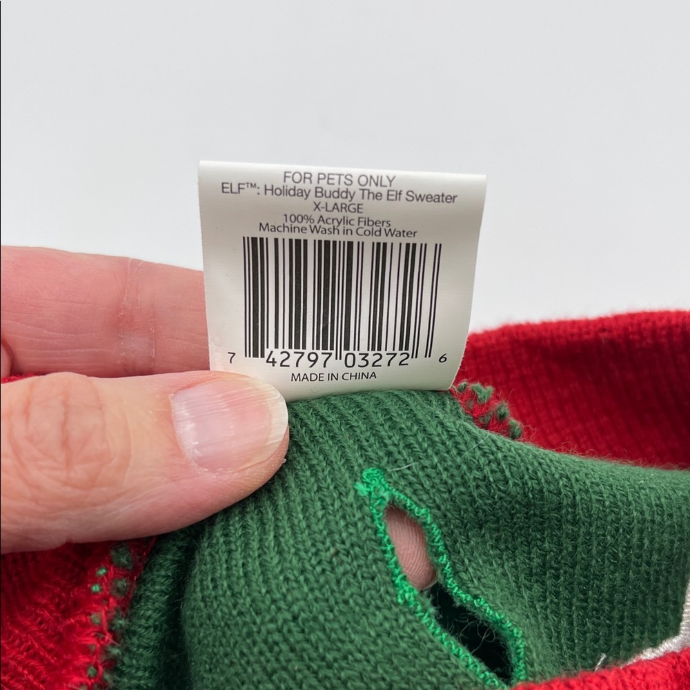 ELF Festive Green and Red Crewneck Dog Sweater X-Large - Picture 3 of 5